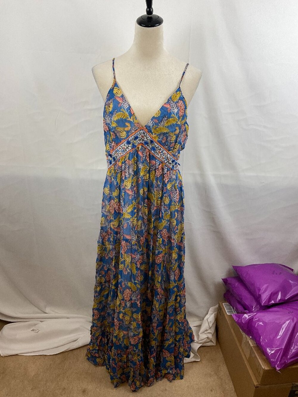 Verb Pallavi Singhee Dress 10 Spaghetti Strap Gathered Back Maxi